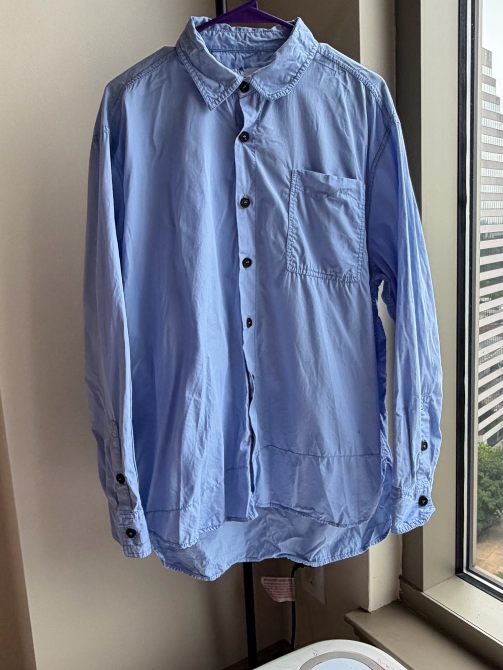 Ader error & Zara Light Blue Men's Long-Sleeve Button-Up Dress Shirt